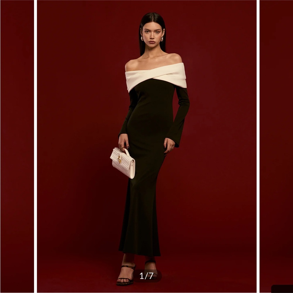 Commense Black Off-Shoulder Cocktail Gown. New with tags. Size S.